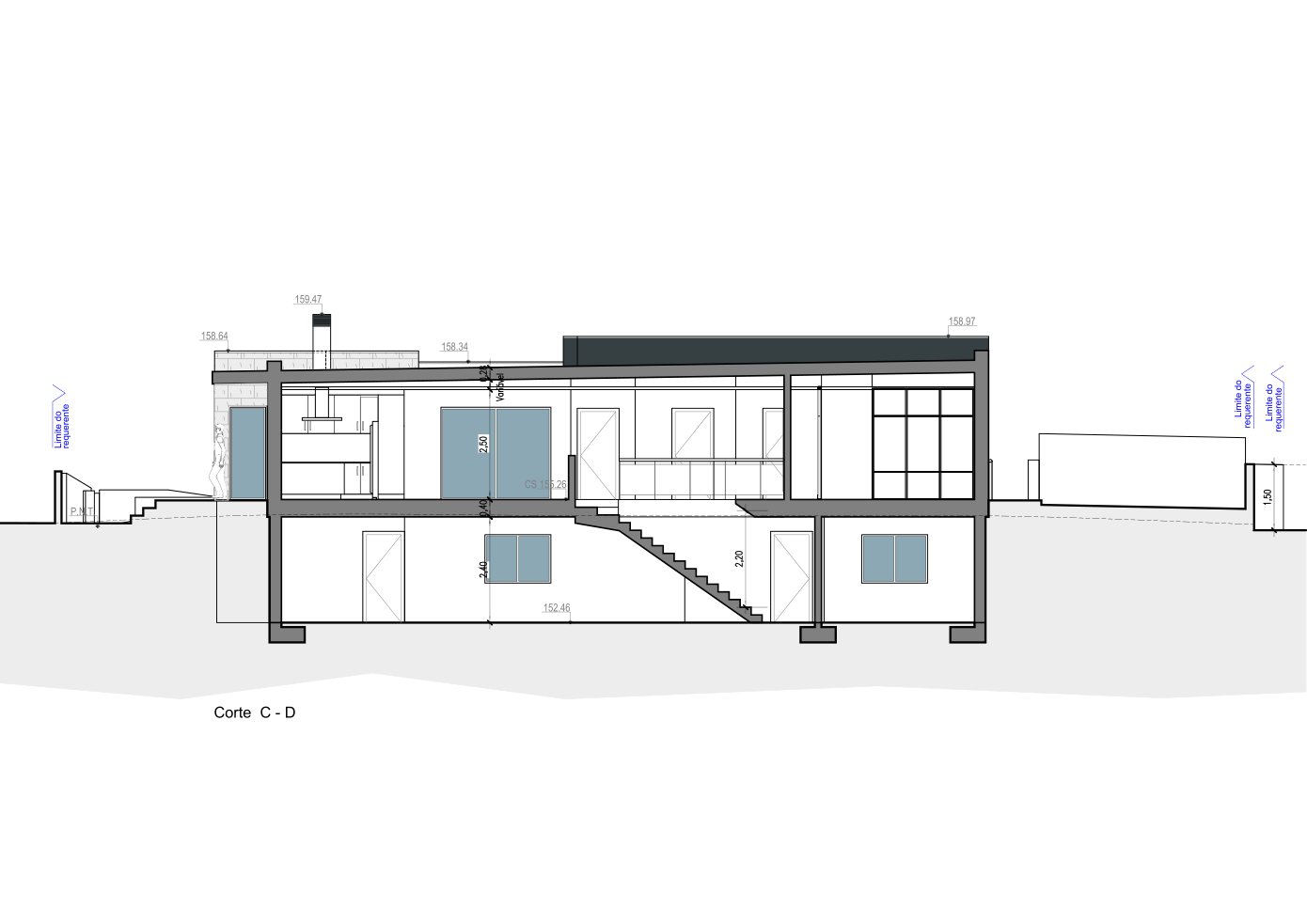 Corte de arquitetura da moradia, conforme documentação de arquitetura